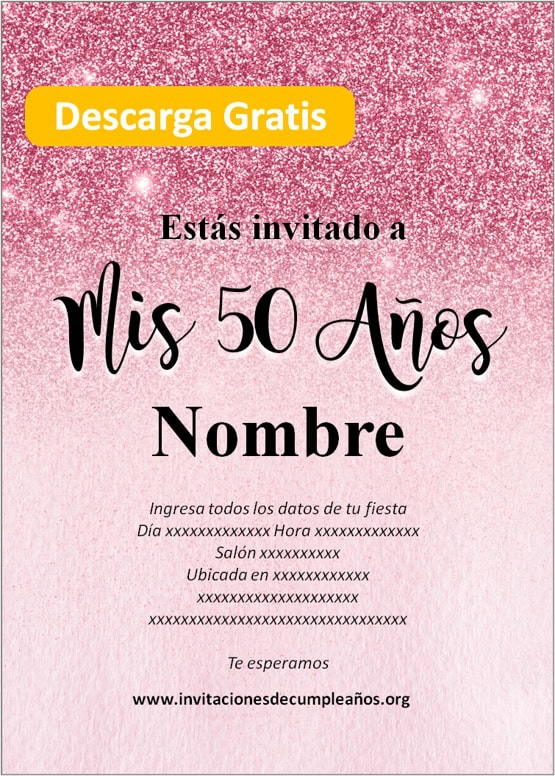 Invitación De 50 Años Mujer, SPANISH 50th Birthday Invitation, 50 Años  Cumpleaños Adulto Mujer, Invitaciones De Oro Rojo, ANY AGE 